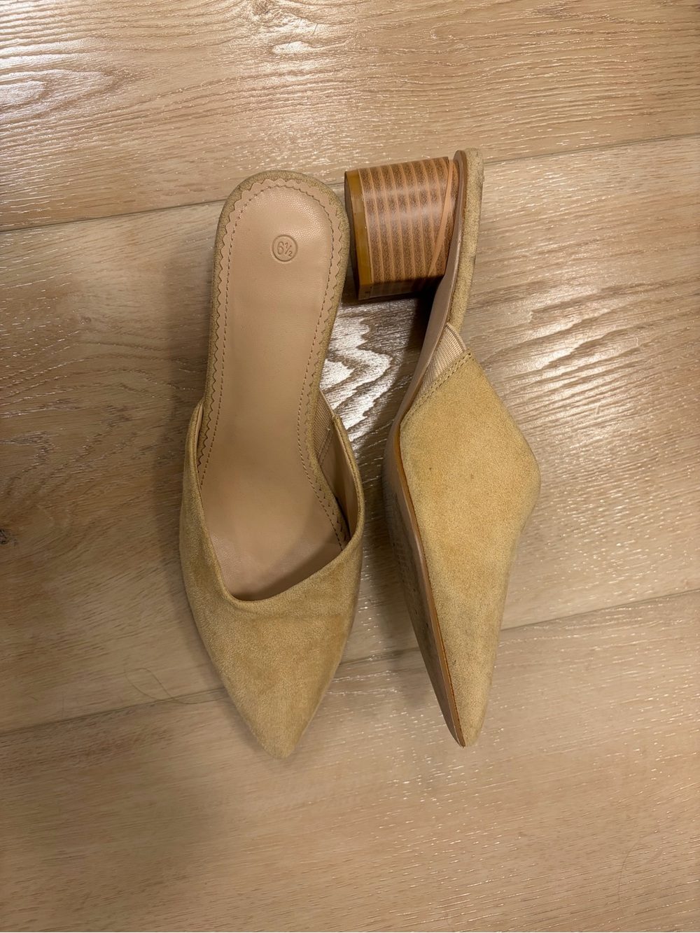 Tan Suede Pointed-Toe Mule Heels Size 6.5